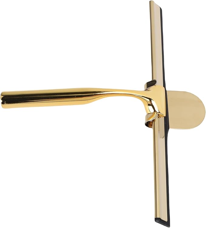 Focket Shower Squeegee, Stainless Steel Vane/Wing for Glass Doors with Adhesive Hooks for Bathroom Mirror Car Window and Tile Walls (Gold)