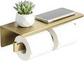 Alise Toilet Paper Holder,Bathroom Tissue Holder with Shelf,SUS304 Stainless Steel Double Toilet Paper Roll Holder Storage Dispenser,Self Adhesive or Wall Mount Drilling Paper Rack,Golden GYT5002-G
