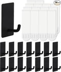 14 Pcs Towel Hooks with Removable Strips for Hanging, Adhesive Wall Heavy Duty, Outdoor No Damage, Sticky Hook for Bathrooms, Shower, Stockings, Decor, Robe, Small, Black 304 Stainless Steel