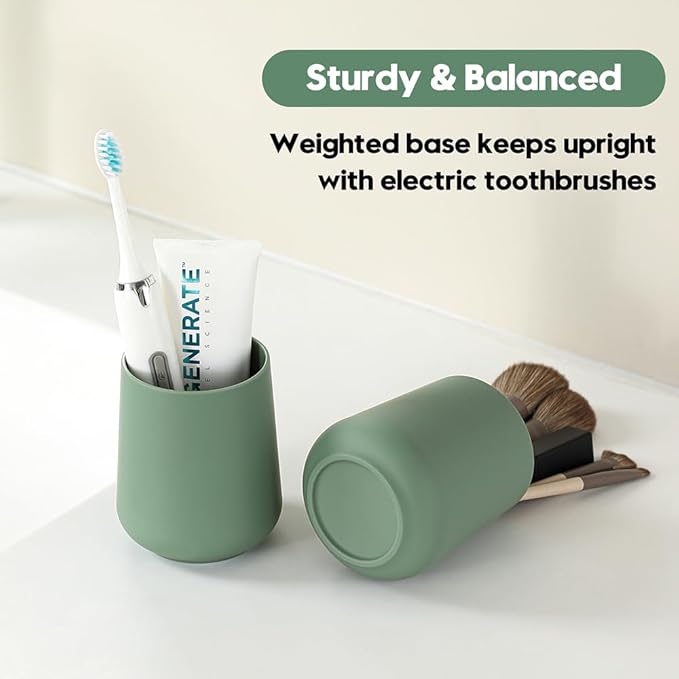 Matte Sage Green Toothbrush Holder for Electric Toothbrushes Bathroom Organizer for Toothpaste Kids & Adults