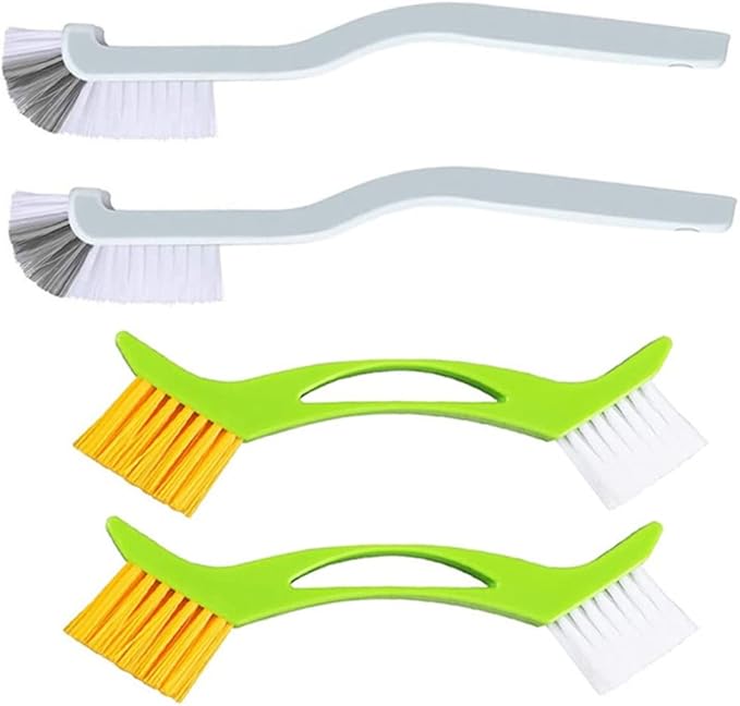 4pcs Tile Line Cleaning Brush with Double Head Corner and Bottle Brushes Plastic Bristles Curved Handle Design for Kitchen Sink Dishwashing and Grout Cleaning