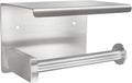 Adhesive Toilet Paper Holder with Shelf, Toilet Paper Roll Holder Wall Mounted, Fits Mega Roll, Stainless Steel Tissue Roll Dispenser Storage No Drilling (Brushed Nickel)