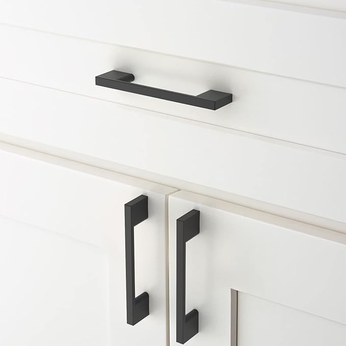 Amerdeco 10 Pack Matte Black Cabinet Pulls, 3-3/4 Inch(96MM) Hole Centers, Kitchen Cabinet Handles, Cupboard Handles, Drawer Pulls, ZH0060