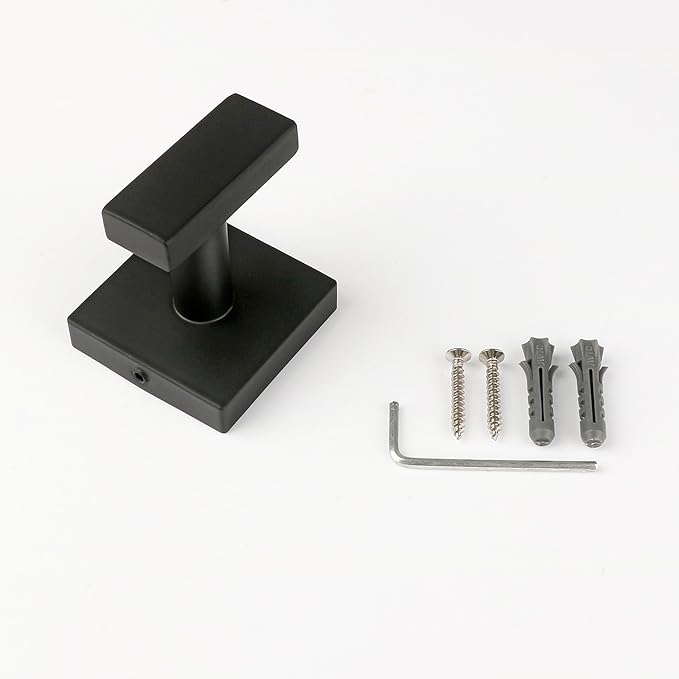 Bath Towel Hook, Bathroom Lavatory Accessories Wall Mount Single Coat and Robe Hook SUS304 Stainless Steel, Matte Black Square (1PC)…