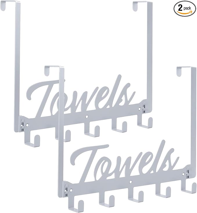 2 Pack Over The Door Hooks, Towel Rack for Bathroom Towel Holder for Hanging Heavy Duty,Over Door Hanger with 10 Coat Hooks for Bedroom Bathroom Kitchen, Silver