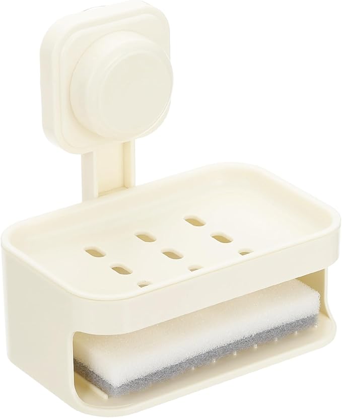 uxcell 1Pcs Suction Cup Soap Dish, Removable and Reusable Wall Mounted Double Bar Soap Holder for Shower No-Drilling Sponge Holder for Bathroom Kitchen, Beige