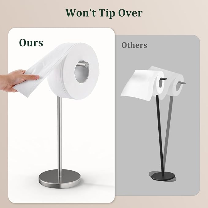 Brushed Nickel Toilet Paper Holder Stand, Freestanding Toilet Paper Holder for Bathroom,304 Stainless Steel Rustproof Tissue Roll Holder Storage for 4 Rolls(Fits All Rolls)