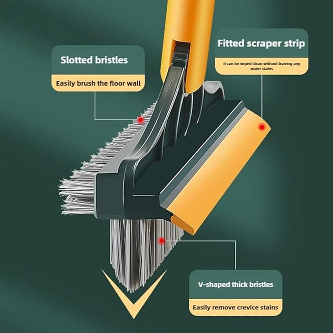 Bloame Cleaning Brush, 3 in 1 Floor Scrub Brush with Squeegee, 180° Rotating Long Handle Grout Crevice Brush, Heavy-Duty Soft Scraper for Cleaning Bathroom, Glass, Kitchen & Patio (2pcs White)