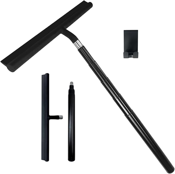 Expandable Bathroom Window Steel Long Handle Shower Scraper with Nonslip Hook Multipurpose Surfaces Maintenance