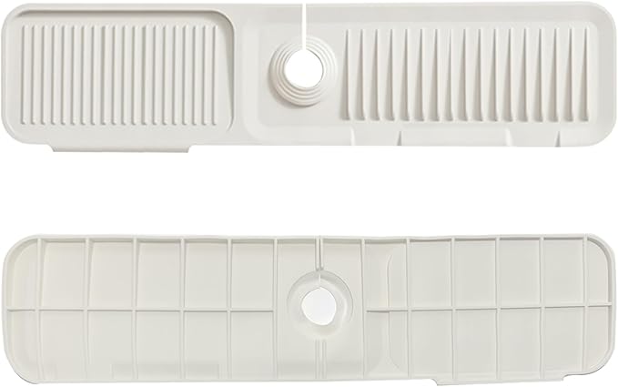 Kitchen Sink Splash Guard Silicone Drip Catcher Tray Sink Protector - Sponge Holder Fits Faucet Tube within 2.5" (Off-white, 24'')