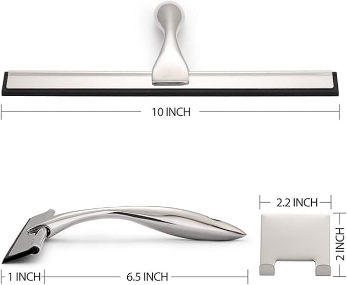 10 Inch All-Purpose Shower Squeegee for Doors,Windows and Car Glass Stainless Steel 304 and Silicone Cleaning(Silver)