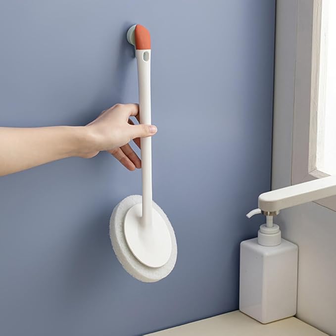 UPKOCH Long Handle Dual-use Silicone Cleaning Brush Set 3pcs with Detachable Heads for Bathroom Floor Grout and Household Surfaces, Blue White Orange, Utility Scrub Tool for Home Cleaning
