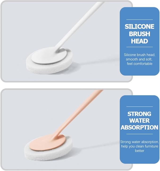 UPKOCH Long Handle Dual-use Silicone Cleaning Brush Set 3pcs with Detachable Heads for Bathroom Floor Grout and Household Surfaces, Blue White Orange, Utility Scrub Tool for Home Cleaning