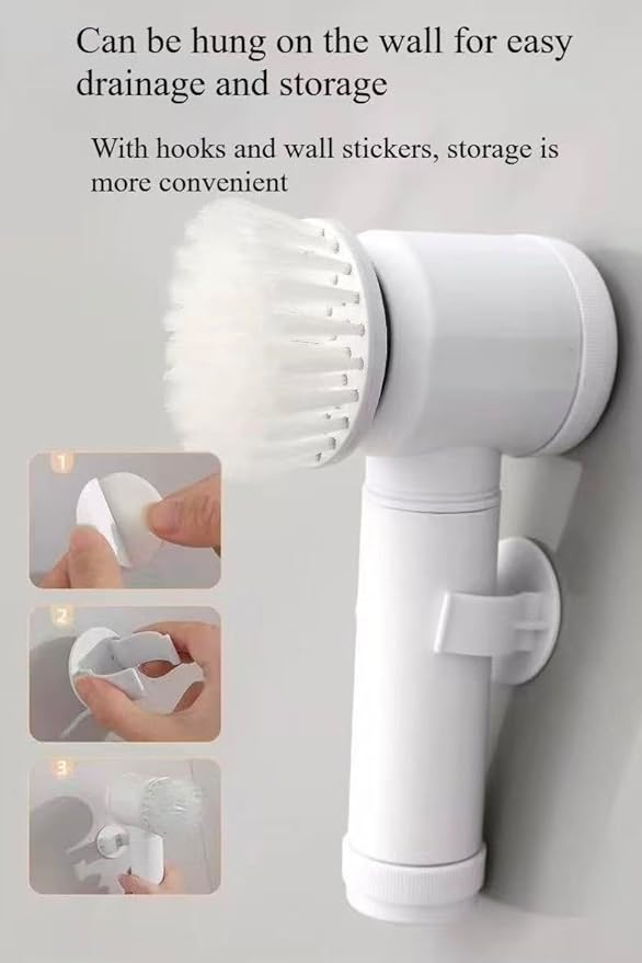 Cordless Electric Spin Scrubber - Multi-Surface Cleaning Brush with Multiple Brush Heads, Waterproof, Wall-Mountable for Bathroom, Kitchen, Tile, Pot & Dish Cleaning (Main Unit + 5 Brush Heads)