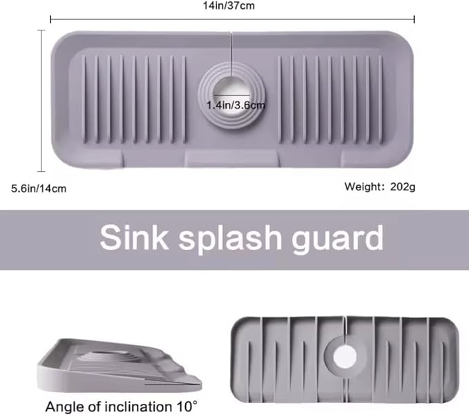 Royallery Silicone Faucet Splash Guard – Anti-Splash Protector for Kitchen & Bathroom Sink, Food-Grade Silicone, Free Microfiber Towel, Grey