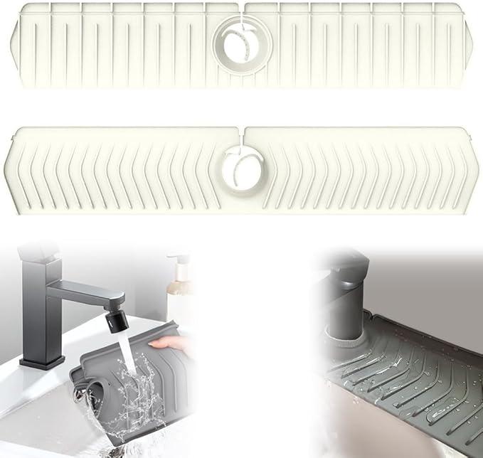 Kitchen Sink Faucet Mat, 30in Extra Long Foldable Silicone Faucet Guard & Splash Guard, 2026 Multi-Functional Draining Mat to Keep Countertops Dry, Protect Backsplash from Splash (Beige)