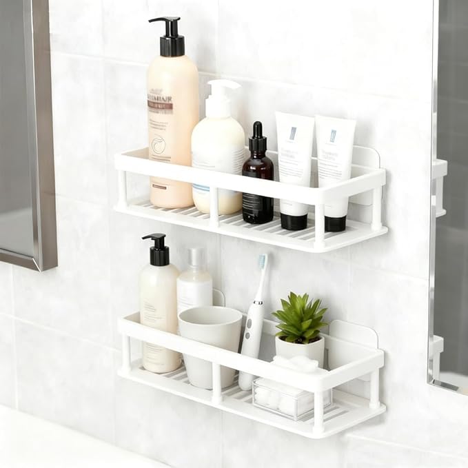 ACEXINYAN 2pc Wall Mounted Storage Rack, No Drill Shelves for Wall, Floating Shelves Damage-Free Expand Walls Space for Living Room Kitchen Bathroom (2, White)