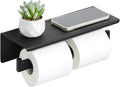 Alise Double Toilet Paper Holder,Bathroom Tissue Holder with Shelf,SUS304 Stainless Steel Toilet Paper Roll Holder Storage Dispenser,Self Adhesive or Wall Mount Drilling Paper Rack,Matte Black
