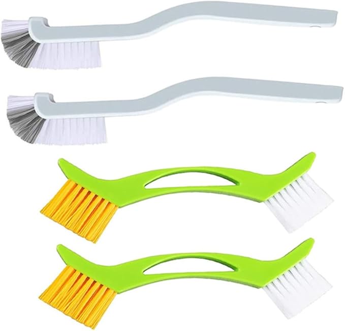 OUNONA 4pcs Double Head Grout Cleaner Brush for Bathroom Deep Cleaning Plastic Bristle Scrub Brushes with Extended Handle for Kitchen Sink Tile Lines Bottles and Hard to Reach Crevices