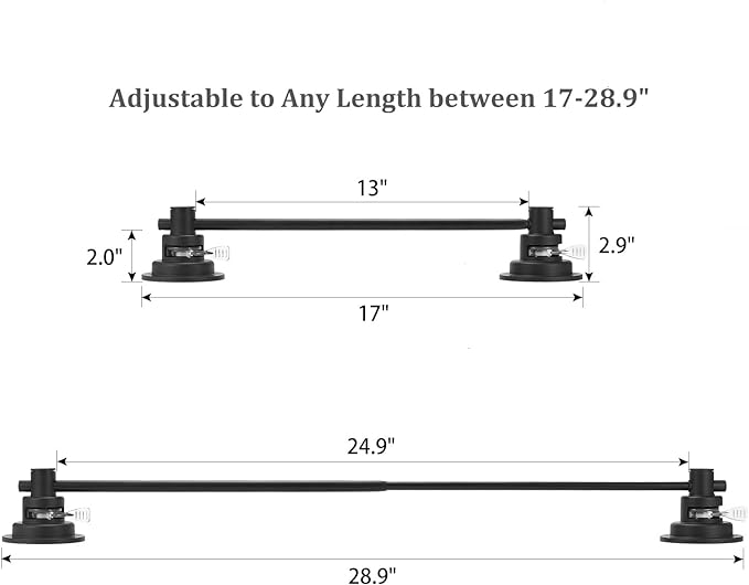 Suction Cup Extendable 17-29" Stainless Steel Towel Bar (Matte Black)