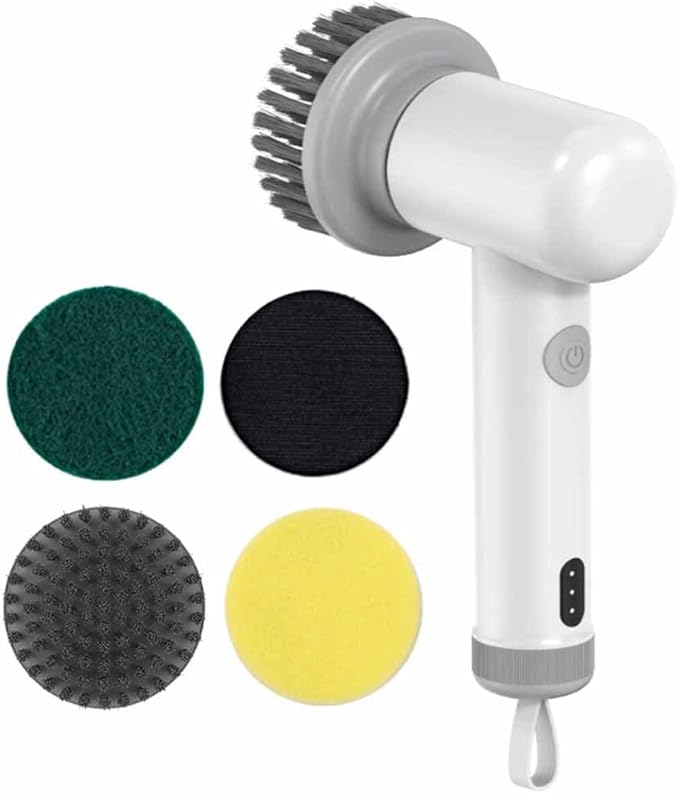 SagaSave Electric Spin Scrubber, Cordless Shower Scrubbers, 2 Speeds Electric Scrubber for Cleaning with 3 Replaceable Heads, Electric Cleaning Brush for Bathroom/Floor/Sink/Window, White