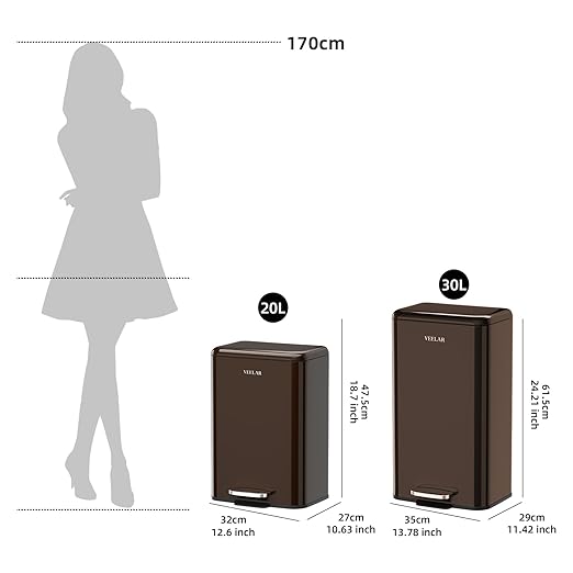 Kitchen Bathroom 8 Gallon Trash Can - Stainless Steel Garbage Cans with Foot Pedal, Recycling Bin with Lid for Office Bathroom Decor (Coffee, 30Liter / 8Gallon)