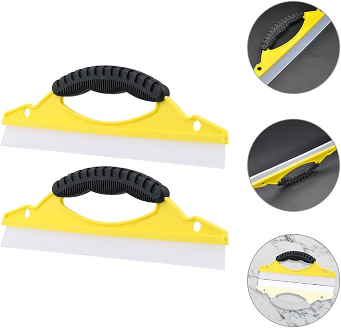 2pcs Yellow Soft Rubber Car and Shower Squeegee with Curved Handle, Flexible Window Cleaning Tool for Glass Doors, Windshield, and Bathroom Tiles