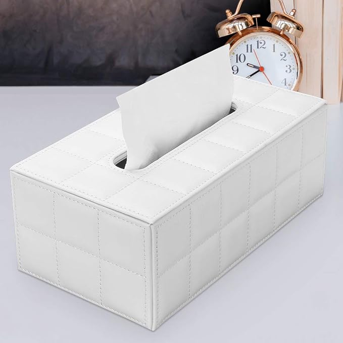 KINGFOM Rectangular Tissue Box Cover, Imitation Suede PU Leather Tissue Box Holder, Facial Napkin Paper Dispenser for Home Office Car Automotive Decoration with Magnetic Bottom(Soft White)