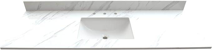 MSI Calacatta Lumas Vanity Top with Under Mount Rectangle Single Bowl Ceramic Sink, Engineered Marble Stone, 4" CC Faucet Holes, 61"X22"
