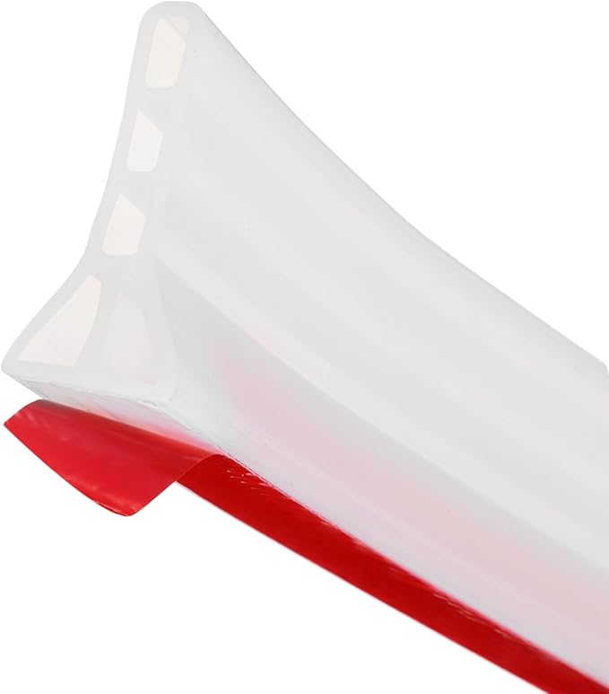 uxcell 98" Collapsible Shower Barrier Stopper 3" High Self-Adhesive Shower Water Splash Guard Blocker for Bathroom Kitchen Wet and Dry Separation, Transparent (Hollow, Triangle)
