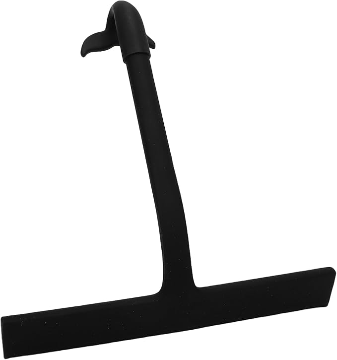 Focket Silicone Shower Squeegee, Builtin Hook Design Multipurpose Window Wiper, Bathroom Glass Scraper with 145 Angled Handle for Shower Doors Tiles and Mirrors (Black)
