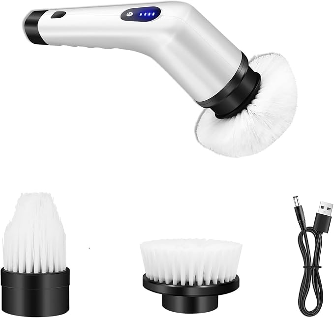 Electric Spin Scrubber, Electric Bathroom Scrubber 3 Adjustable Speeds, Electric Cleaning Brush with 3 Replaceable Brush Heads, Power Spin Scrubber for Shower, Floor, Tile