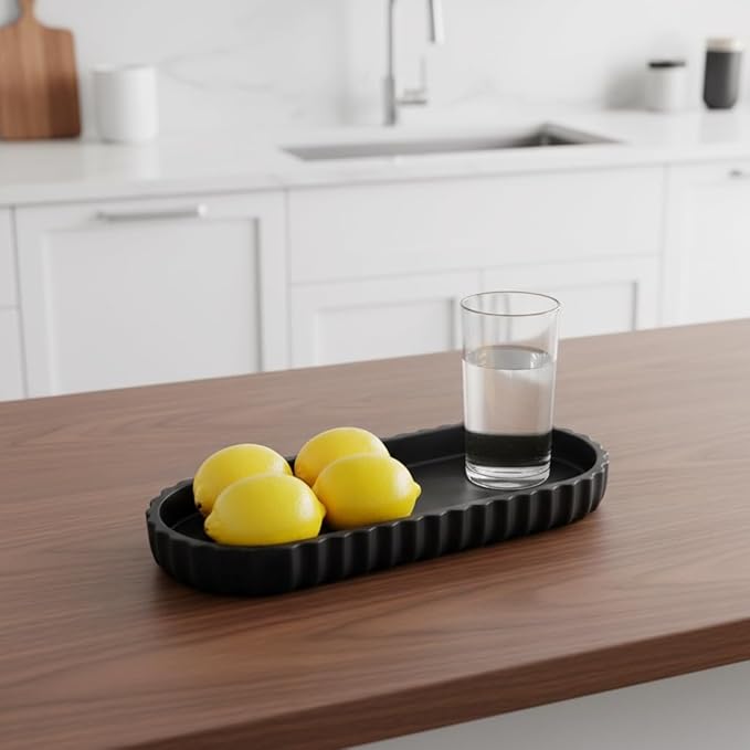 Bathroom Tray Black Countertop, Resin Bathroom Vanity Tray for Toilet Bathroom Organizer for Perfume, Makeup, Jewelry, Candle, Key Ring Décor Bathroom Accessories Vanity Storage
