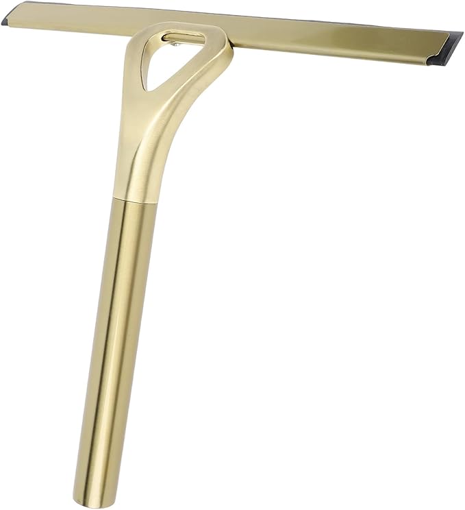 Shower Squeegee for Glass Doors, 304 Stainless Steel Silicone Window Squeegee Bathroom Cleaner Tool Shower Glass Squeegee Shower Door with Hooks for Window Cleaning (Gold)