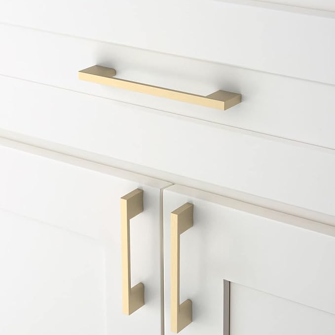 Amerdeco 10 Pack Brushed Brass Cabinet Pulls 5 Inch(128MM) Hole Centers Kitchen Cabinet Handles Cabinet Hardware Kitchen Handles for Cabinets Cupboard Handles Drawer Pulls ZH0060