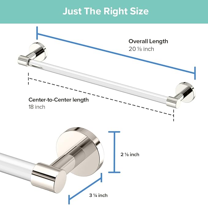 Gatco Clarion 18" L Towel Bar, Crystal-Clear Acrylic Polished Nickel