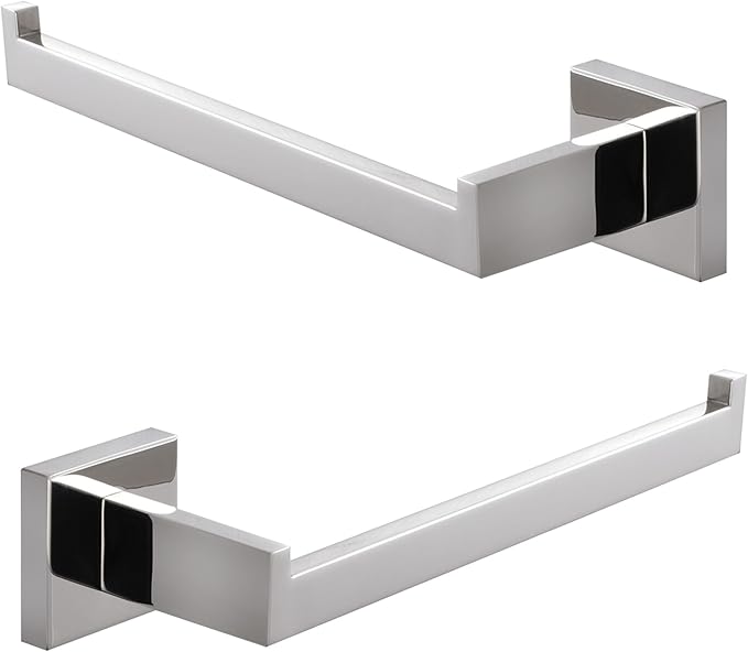 LANC Bathroom Hand Towel Holder 2 Pack Left and Right Side Chrome Silver Hand Towel Bar 10 Inche Square Towel Ring for Kitchen Lavatory Wall Mounted Modern Polished Towel Rack,A8806CP-LRP2
