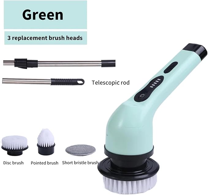 9-in-1 Electric Cleaning Brush Electric Spin Cleaning Scrubber Electric Cleaning Tools Parlour Kitchen Bathroom Cleaning Gadgets (Size : Green 3 Heads)