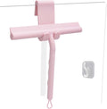 Squeegee for Shower Glass Doors, Resilient Loop - No-Drill & Adhesive Hook, Silicone Shower Squeegee with Stainless Steel Core, Cleaning Tool for Home, Kitchen, Bathroom & Car - Pink