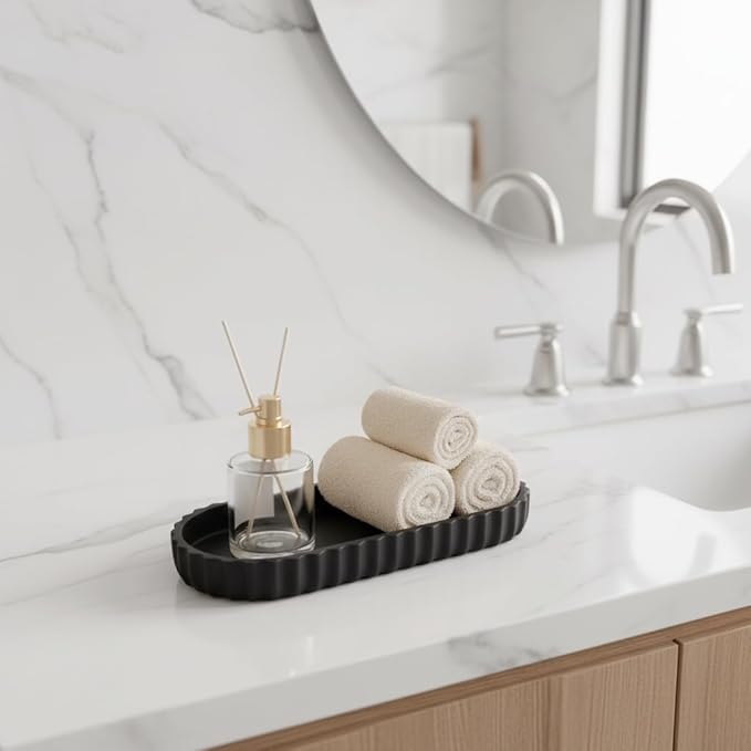 Bathroom Tray Black Countertop, Resin Bathroom Vanity Tray for Toilet Bathroom Organizer for Perfume, Makeup, Jewelry, Candle, Key Ring Décor Bathroom Accessories Vanity Storage
