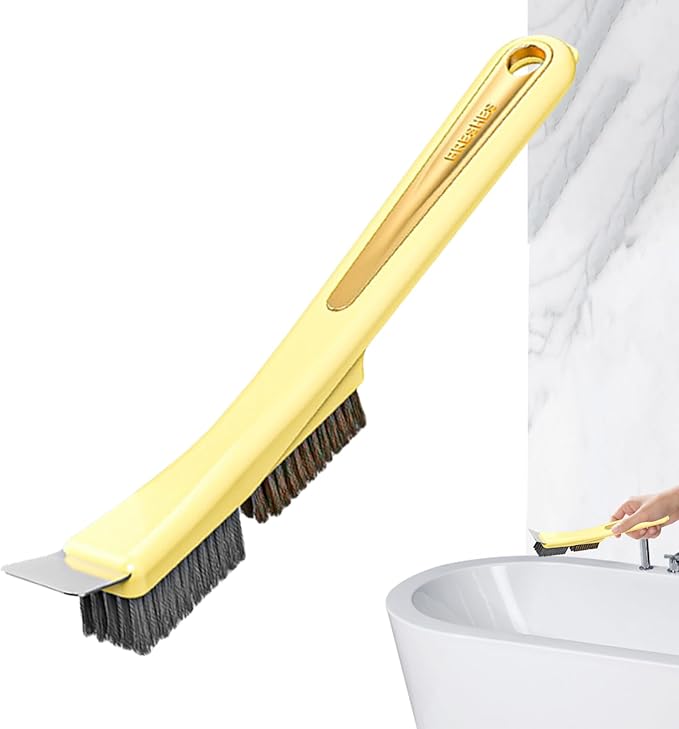 Kitchen Stove Top Brush - Steel Wire Scrubber with Built In Scraper | Heavy Duty Cleaning Gadget for Home Use, Dirt Removal Tool for Tile, Sink Drains, Stove Tops, Grout, Bathroom Corners, Household S