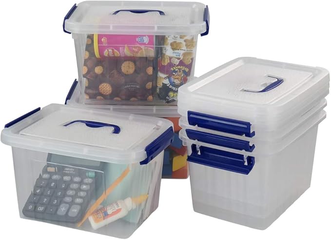 6 Quart Plastic Storage Latch Box, 6-Pack Clear Storage Bin with Handle