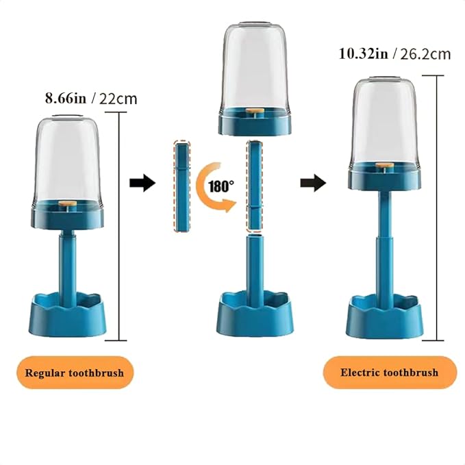 Toothbrush Holder with Cup Cover Contains 3 Slots, Compatible with Electric Toothbrushes and Conventional Toothbrushes, Can Store Toothpaste (Blue)