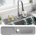 Kitchen Sink Splash Guard - 5 Slope Behind Faucet, 24in Silicone Mat Catcher, Longer Protector for Kitchen Sink (Grey, XL)