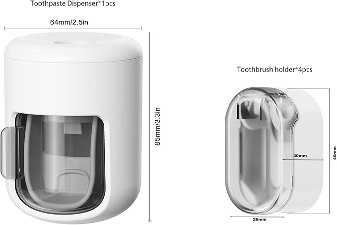 Toothbrush Holder 4-Pack with 1 Toothpaste Dispenser, Dustproof Electric Toothbrush Holder Wall Mounted Adhesive Toothbrush Heads Organizer for Bathroom, Family & Travel(No Drilling)