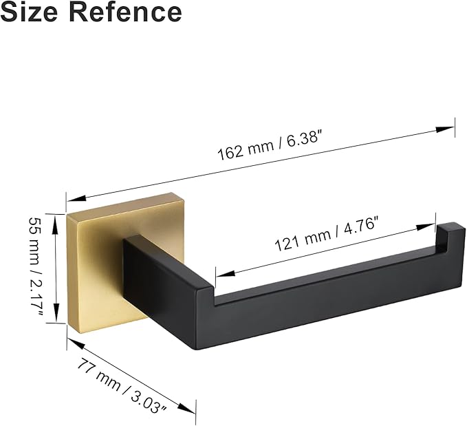 TQKAG Matte Black and Brushed Gold Toilet Paper Holder SUS304 Stainless Steel, Modern Square Tissue Roll Holders Wall Mount, Toilet Paper Roll Dispenser for Kitchen Washroom