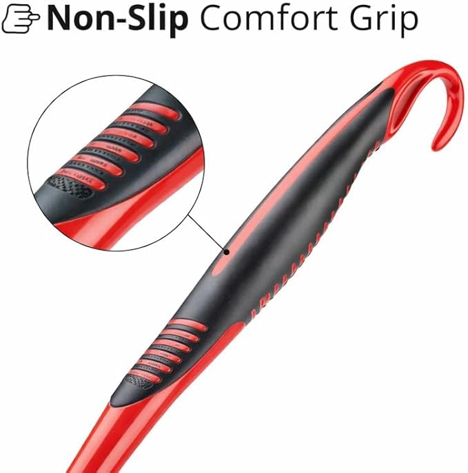 High Power Scrub Brush, Red & Black Heavy Duty Cleaning Brush with Long Handle, 3.75 Inch Wide Bristles for Bathroom, Kitchen, Tile, Grout & Tough Messes
