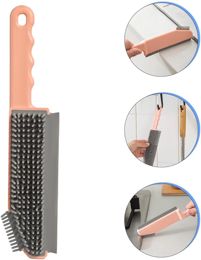 Multi-Function Floor Clean Brush and Countertop Crevice Cleaning Brush for Bathroom and Kitchen Pink