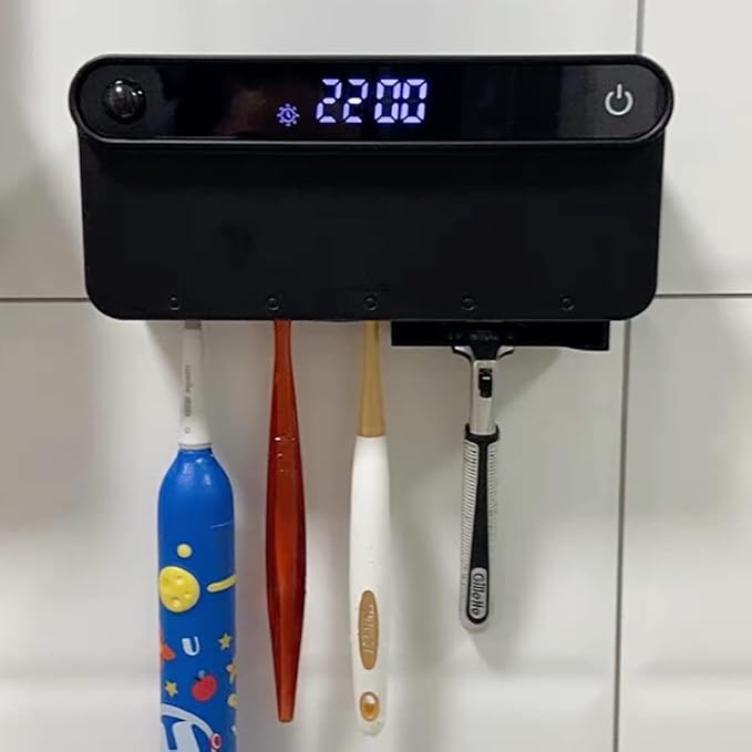 Toothbrush Holders with Auto Drying Function Wall Mounted Tooth Brush Holder for Kids Adults Elders Family Use (Black)
