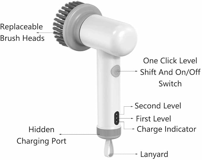 SagaSave Electric Spin Scrubber, Cordless Shower Scrubbers, 2 Speeds Electric Scrubber for Cleaning with 3 Replaceable Heads, Electric Cleaning Brush for Bathroom/Floor/Sink/Window, Black